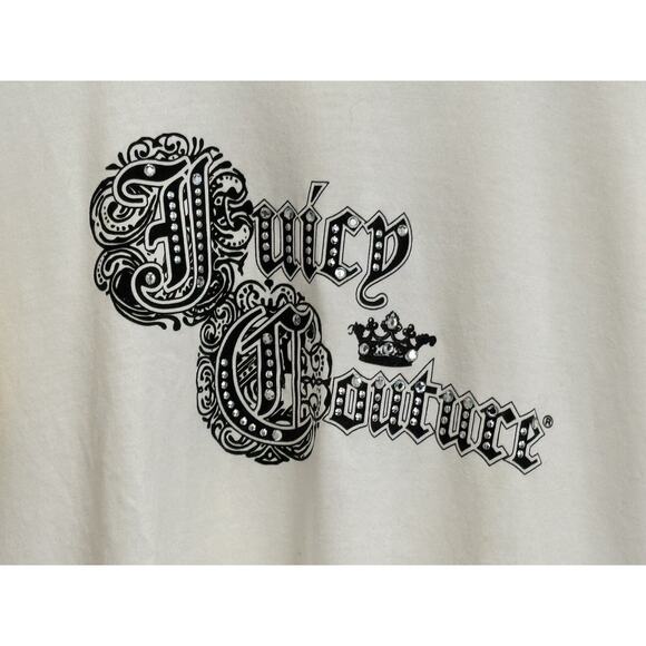 Vintage Juicy Couture T Shirt Long Sleeve Cream Size Large Black Rhinestones - Picture 2 of 5